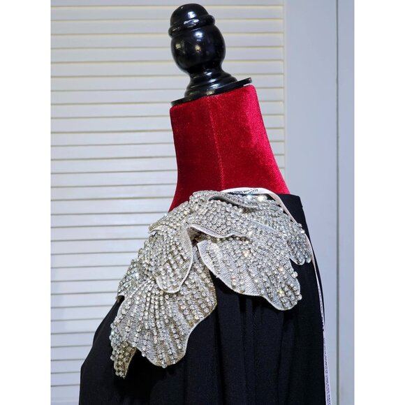 NWT Mac Duggal Women's Black Taffeta Ballgown 3D Rhinestone Flower Size 14 2809 - Picture 9 of 16